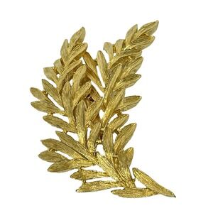 Vintage1980s Women's Gold Tone Costume Jewelry Textured Leaf Pin Brooch